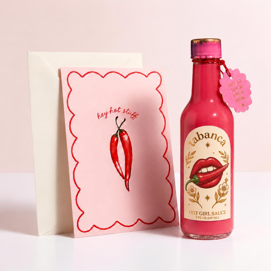 Hey Hot Stuff styled with Hot Girl Sauce; sauce sold separately
